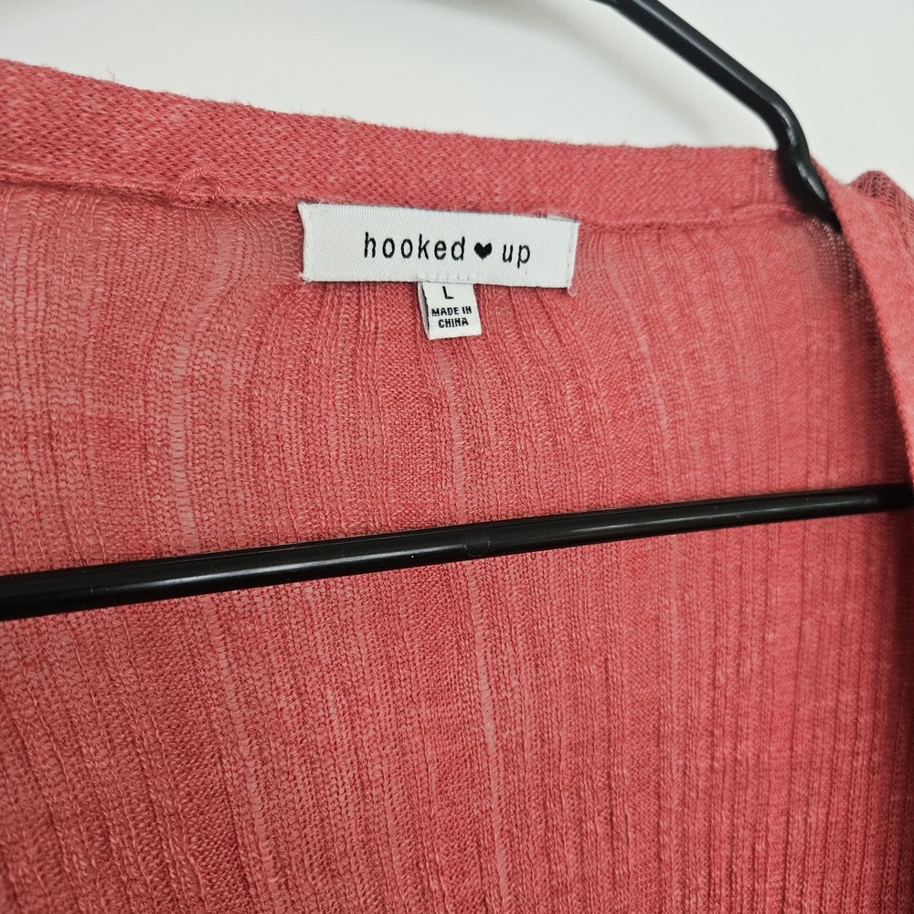 Hooked Up Womens Ribbed Longline Cardigan Sweater Pink Open Front Large boho - Picture 2 of 9